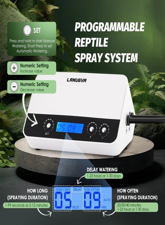 LANUEVA Timing Reptile Smart Mister, Terrarium Misting System with 3 Single Nozzles 360°Adjustable + 1 Double Nozzle, Reptile Fogger Humidifier for Lizard, Chameleon, Plants, Amphibian, Vivarium, Tank - Image 3